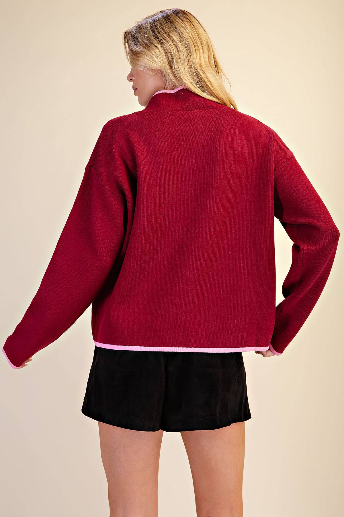Burgundy Mock Neck Long Sleeves Sweater