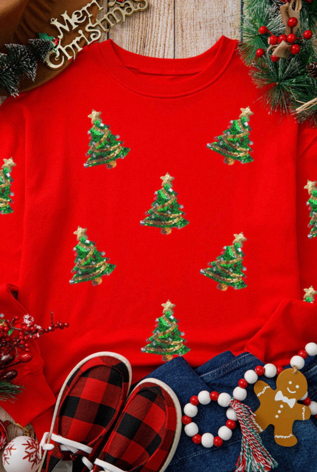 Red Sequin Christmas Tree Sweatshirt