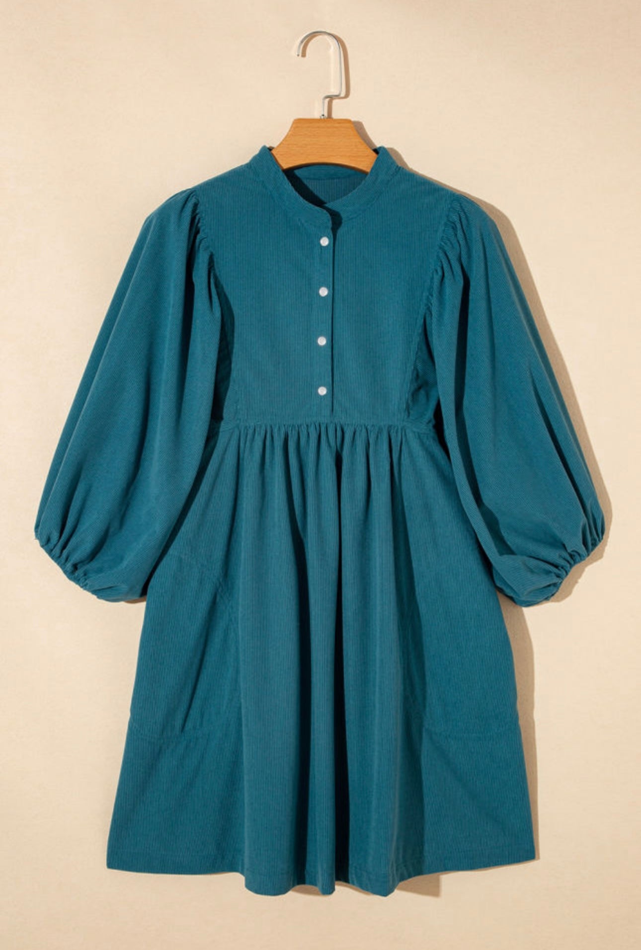 Teal Corduroy Empire  Waist Dress