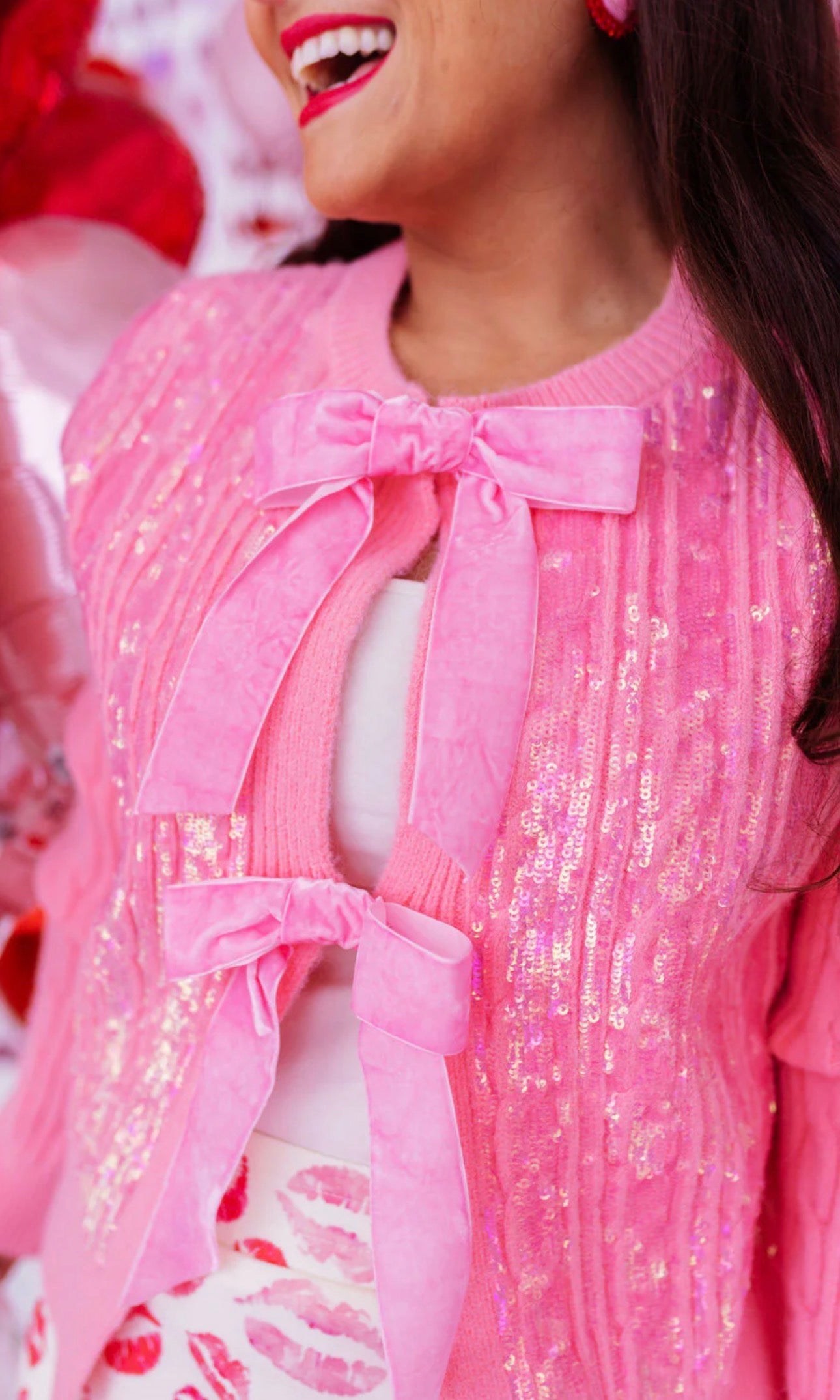 Brianna Cannon Pink Cable Knit Cardigan with Bows