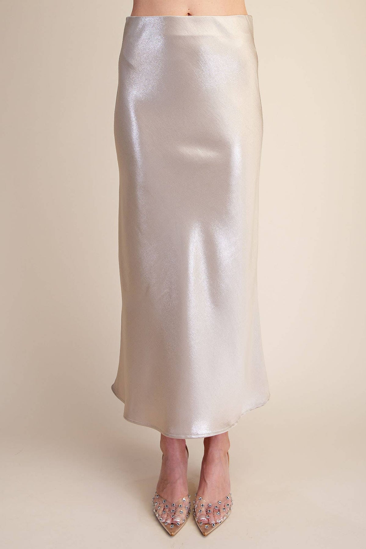 Champagne Glitter Midi Skirt