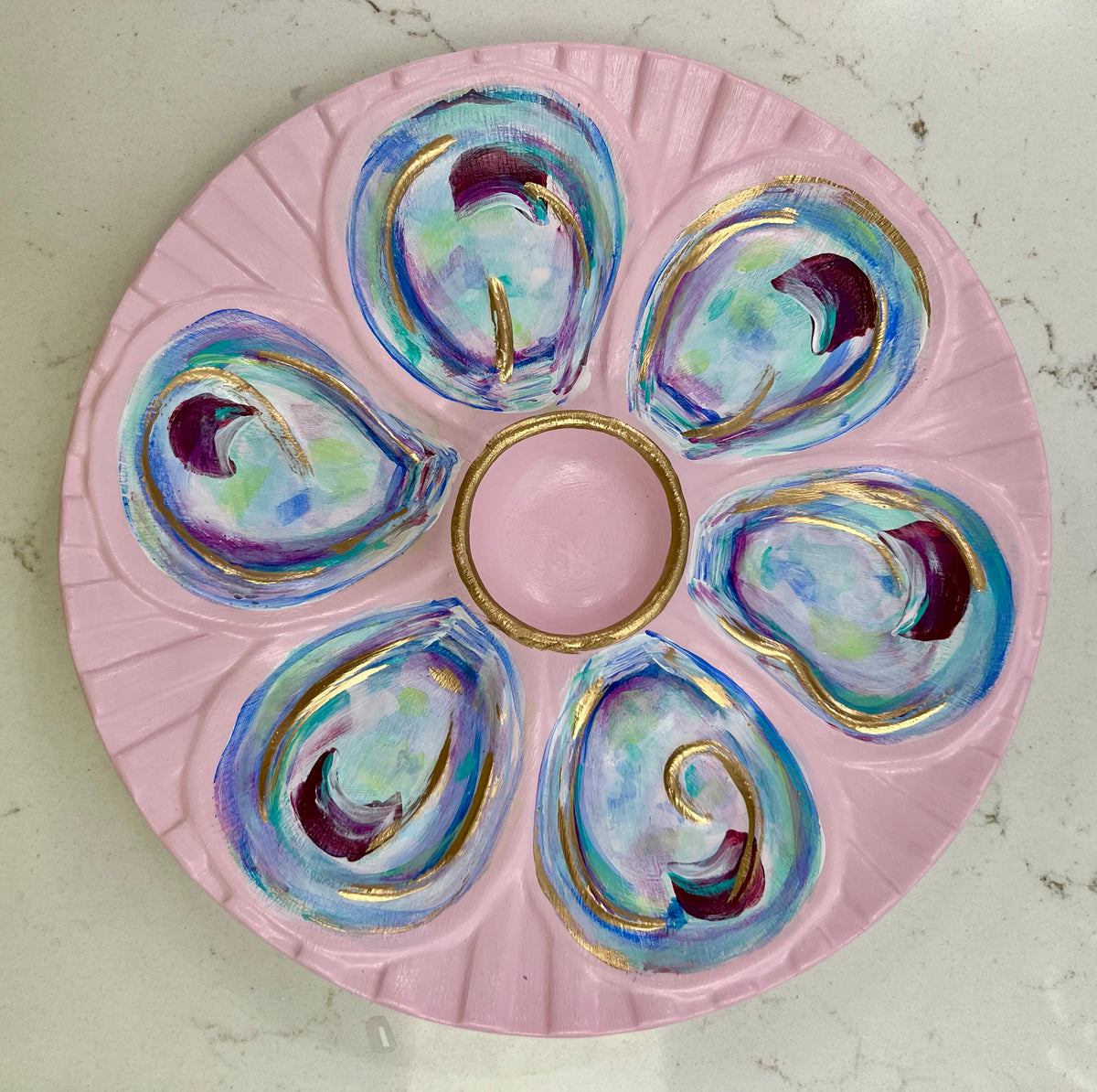 “Southern Salty” Hand-Painted Gilded Oyster Plate