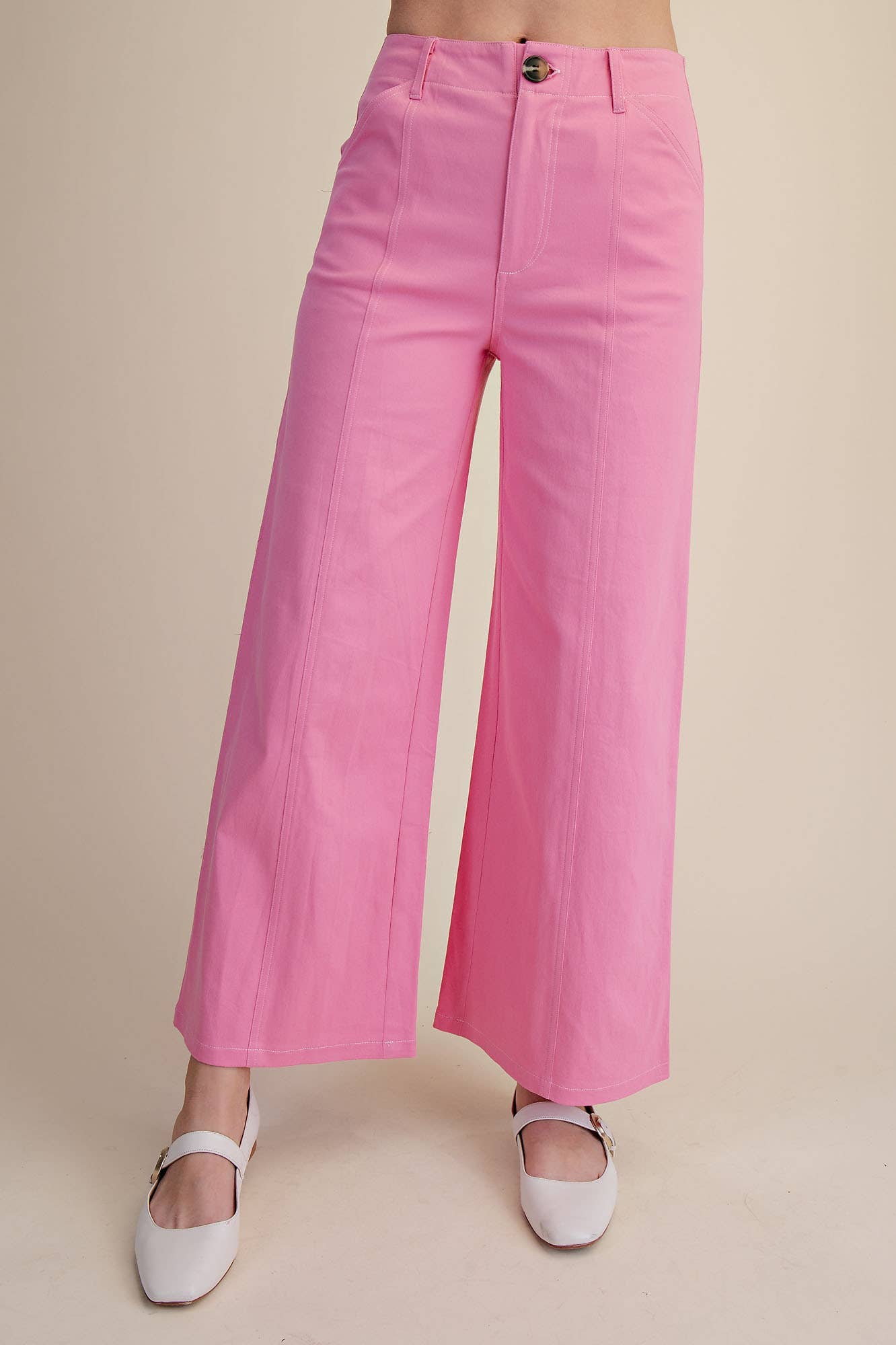Pink High Rise Stitch Seamed Crop Pants