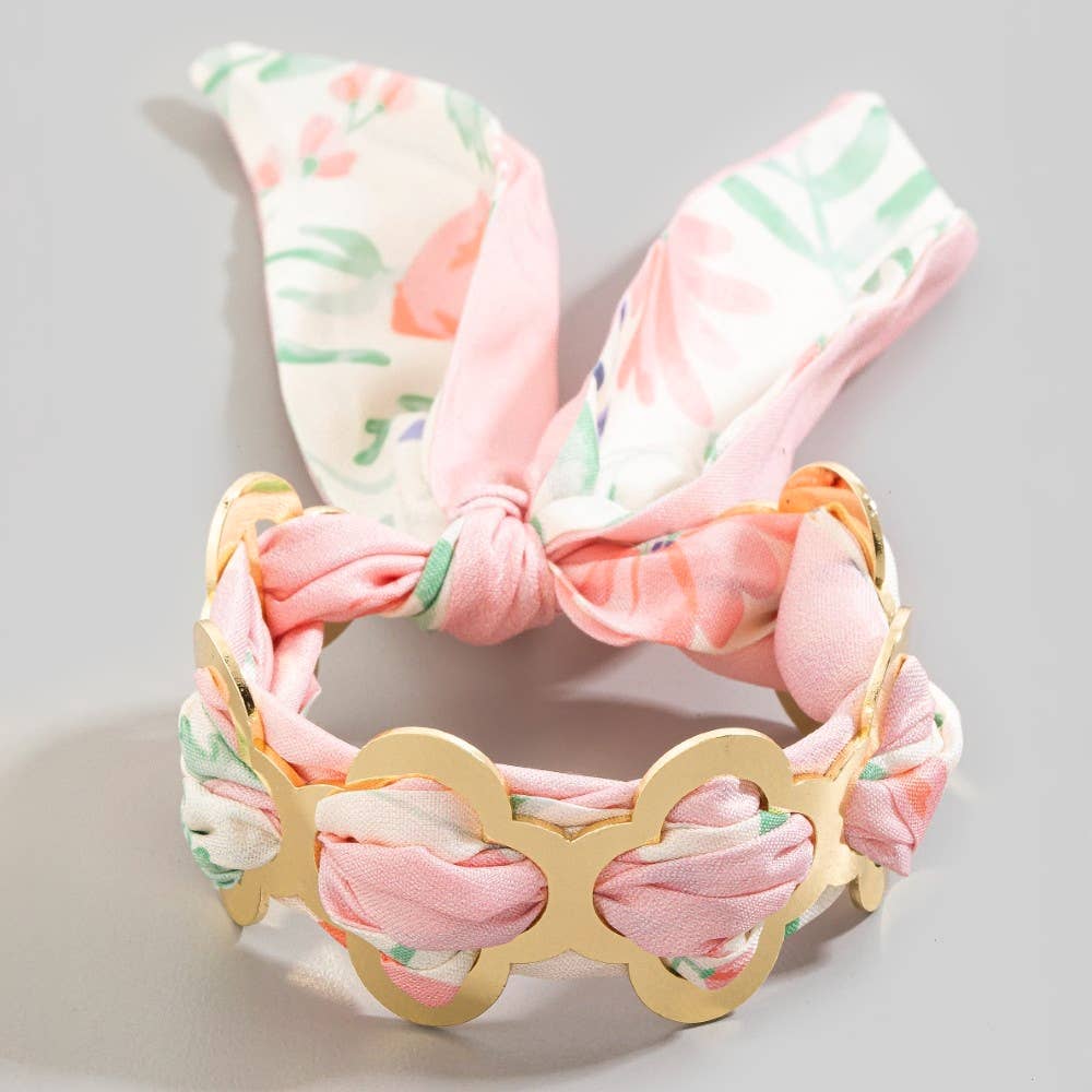 Metallic Clover And Bandana Cuff Bracelet