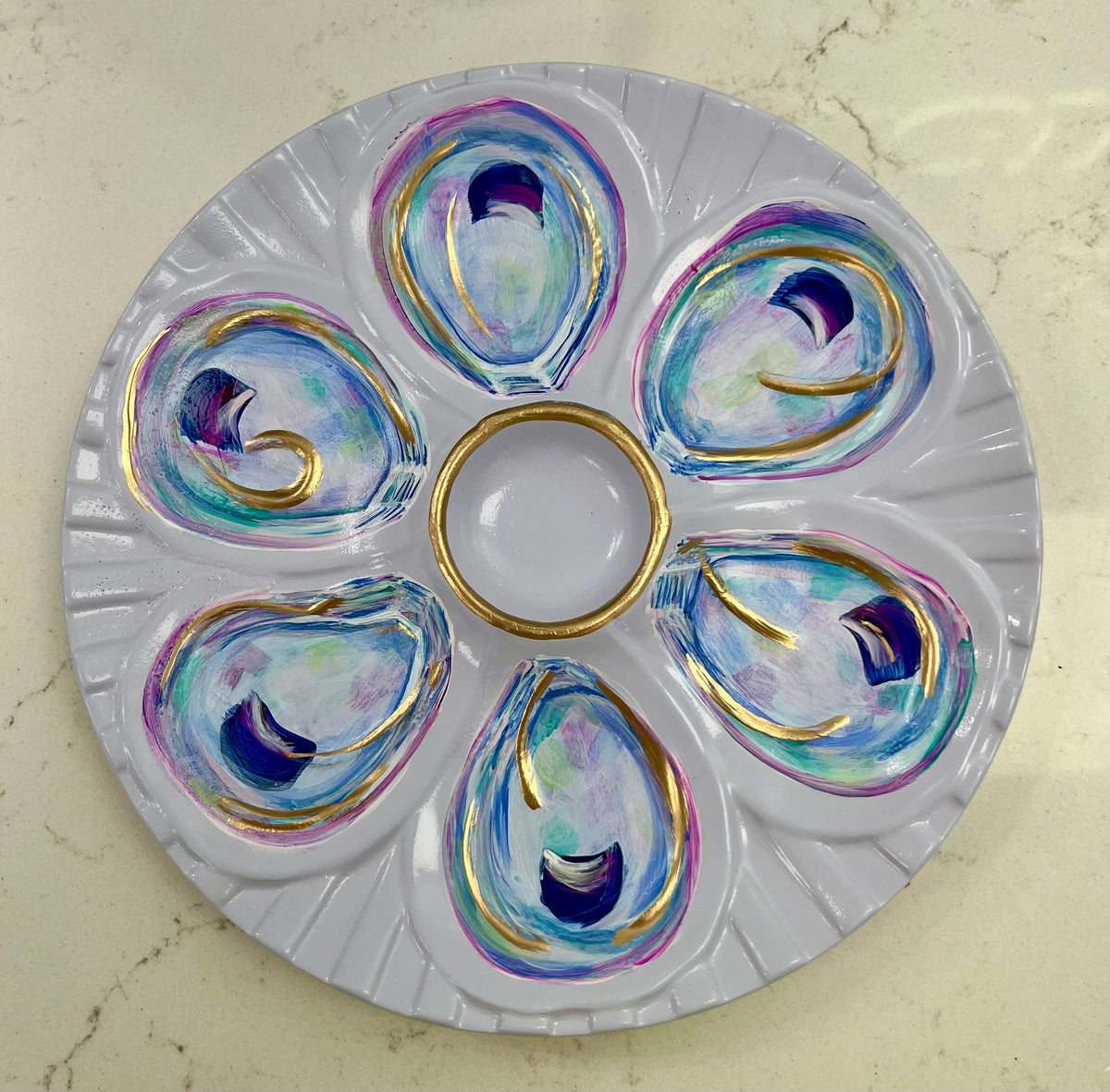 “Gulf Coast Gilded” Hand-Painted Gilded Oyster Plate