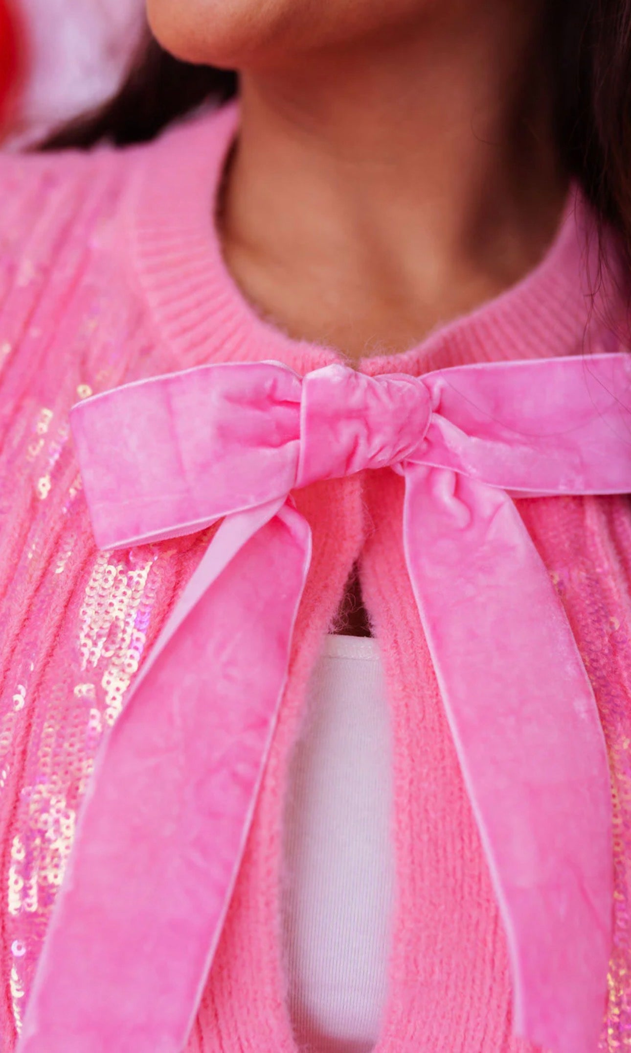 Brianna Cannon Pink Cable Knit Cardigan with Bows