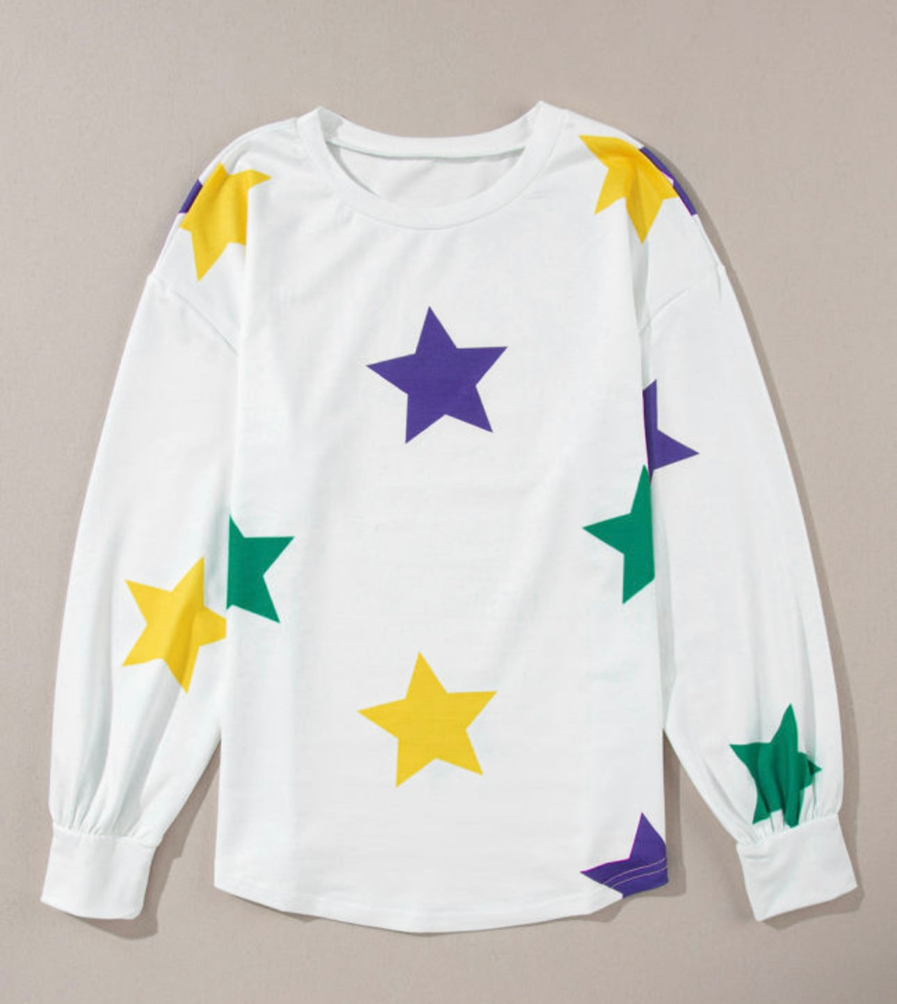 White Mardi Gras Star Long Sleeve Tee