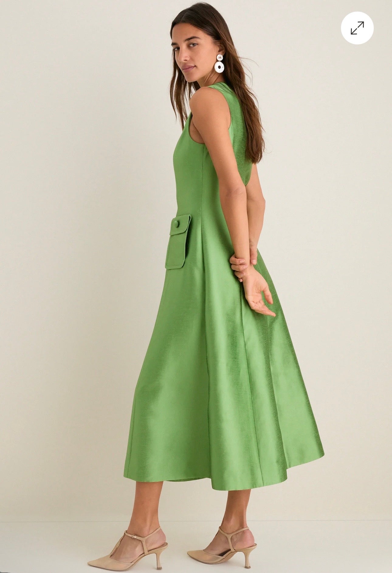 TUCKERNUCK Green Pistachio Dupioni Helene Midi Dress Size-0