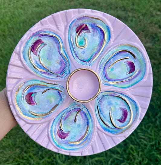 “High Tide Hors d’oeuvres” Hand-Painted Gilded Oyster Plate