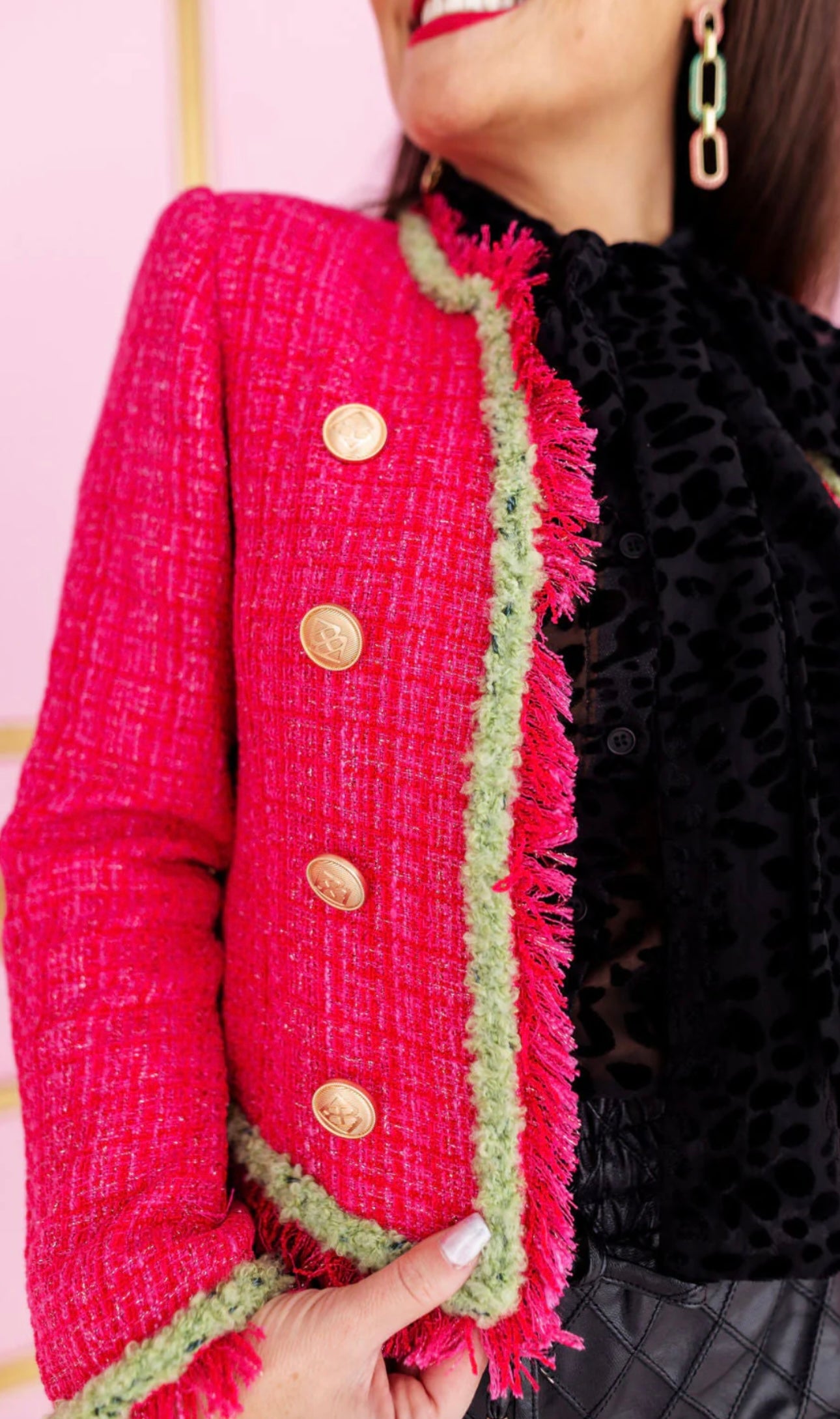 Brianna Cannon Pink & Green Tweed Blazer