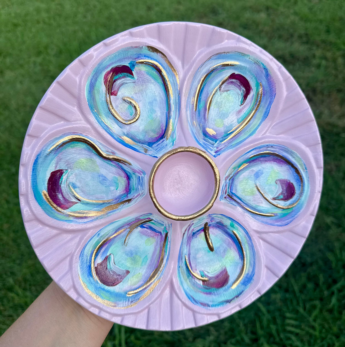 “Southern Salty” Hand-Painted Gilded Oyster Plate
