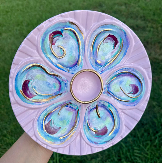 “Southern Salty” Hand-Painted Gilded Oyster Plate