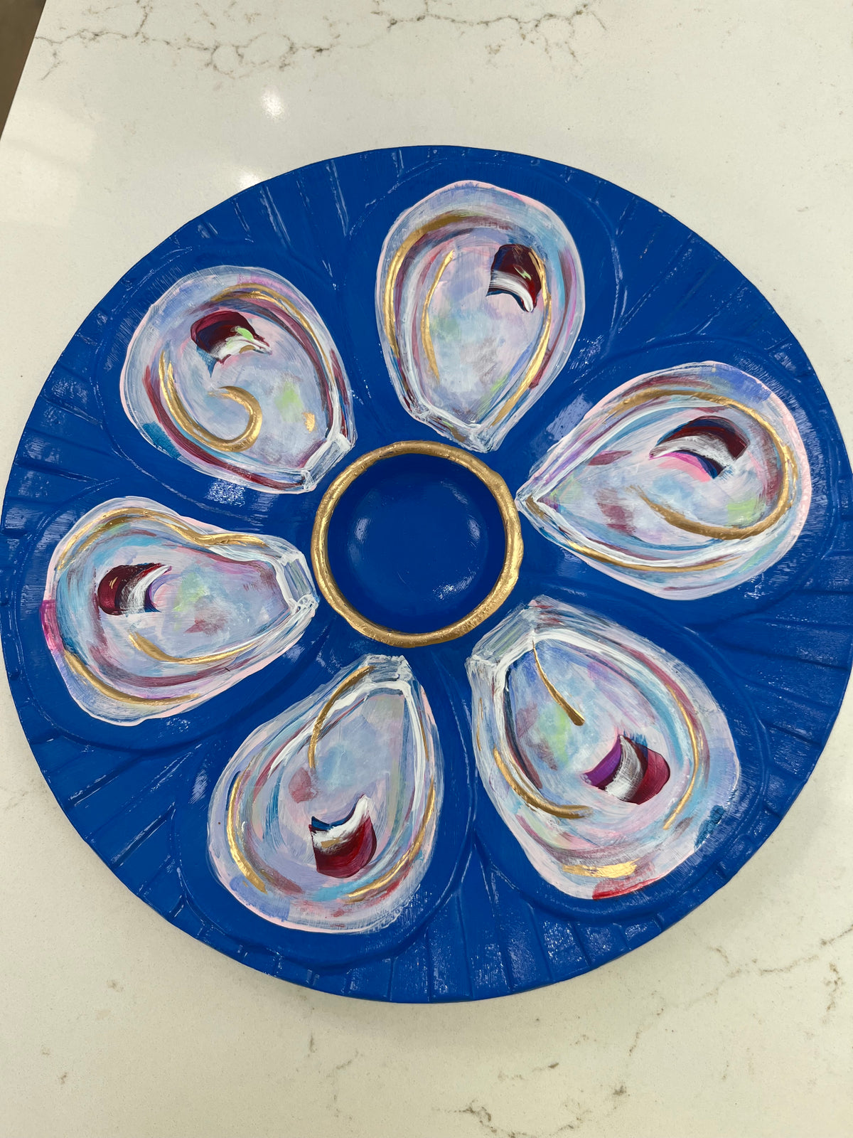“Pearl of the Bay” Hand-Painted Gilded Oyster Plate