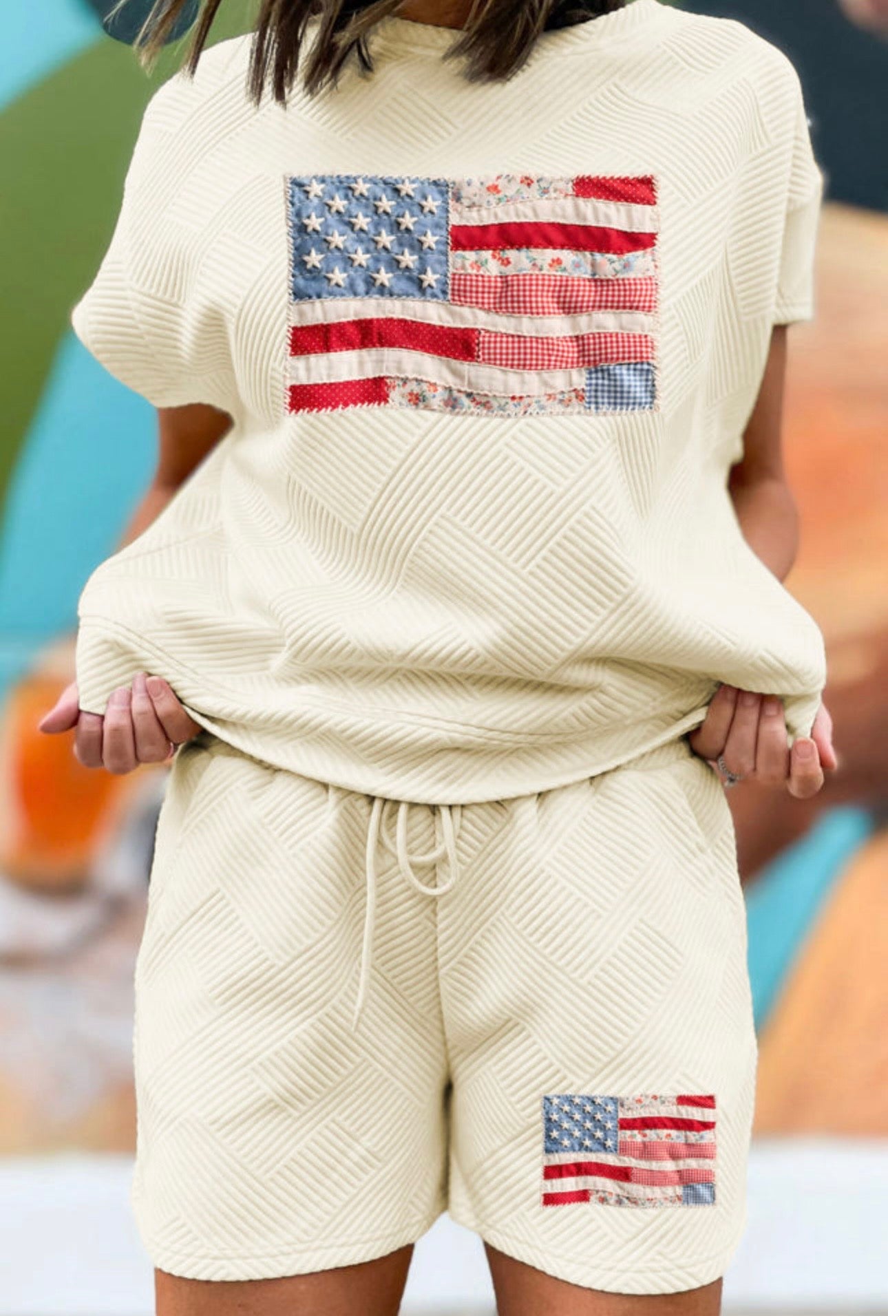 Flag Textured Shorts Set