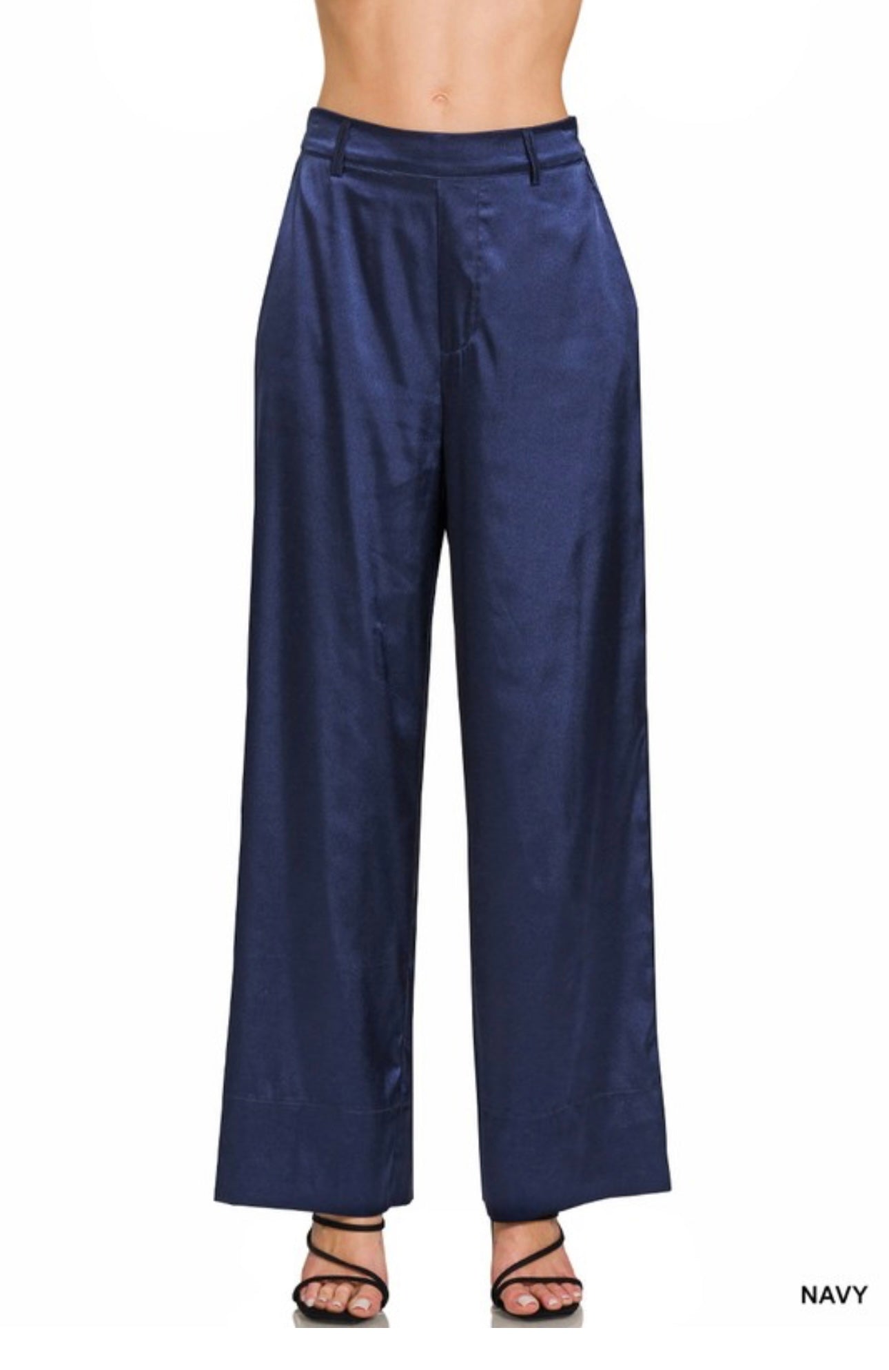 Navy Wide Leg Satin Pants