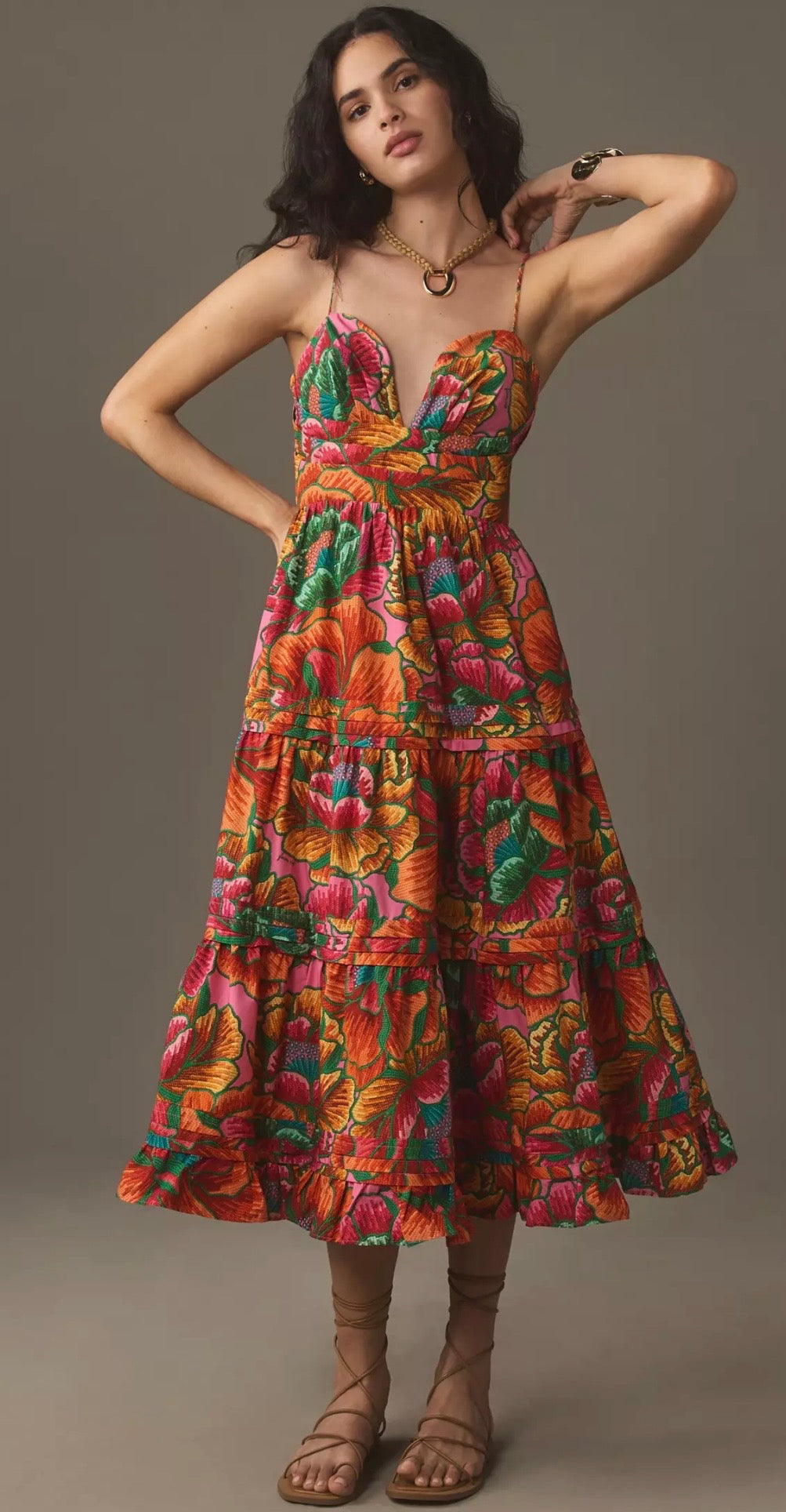 Farm Rio Beaded Spring Sleeveless Midi Dress-Size Small