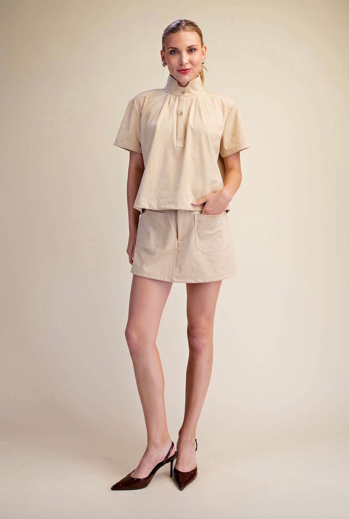 Suede-Look Soft Brush Stretchy Skort Set