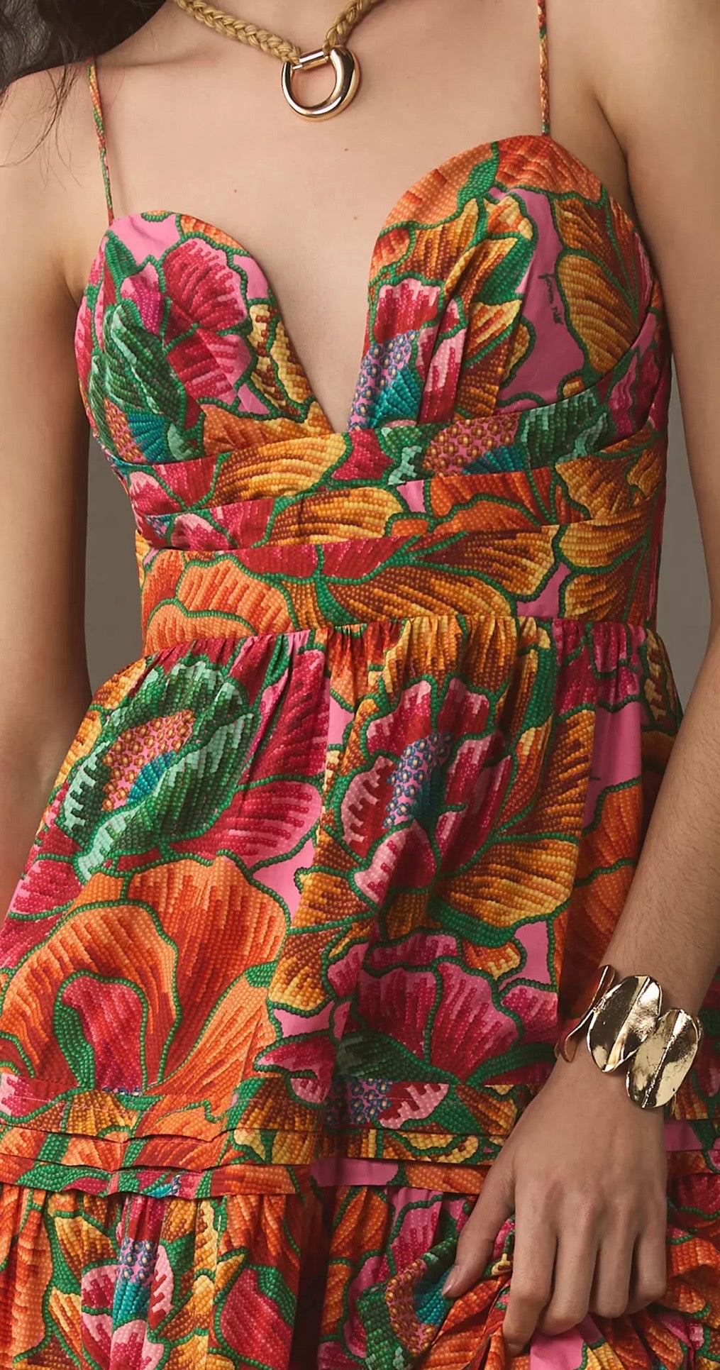 Farm Rio Beaded Spring Sleeveless Midi Dress-Size Small
