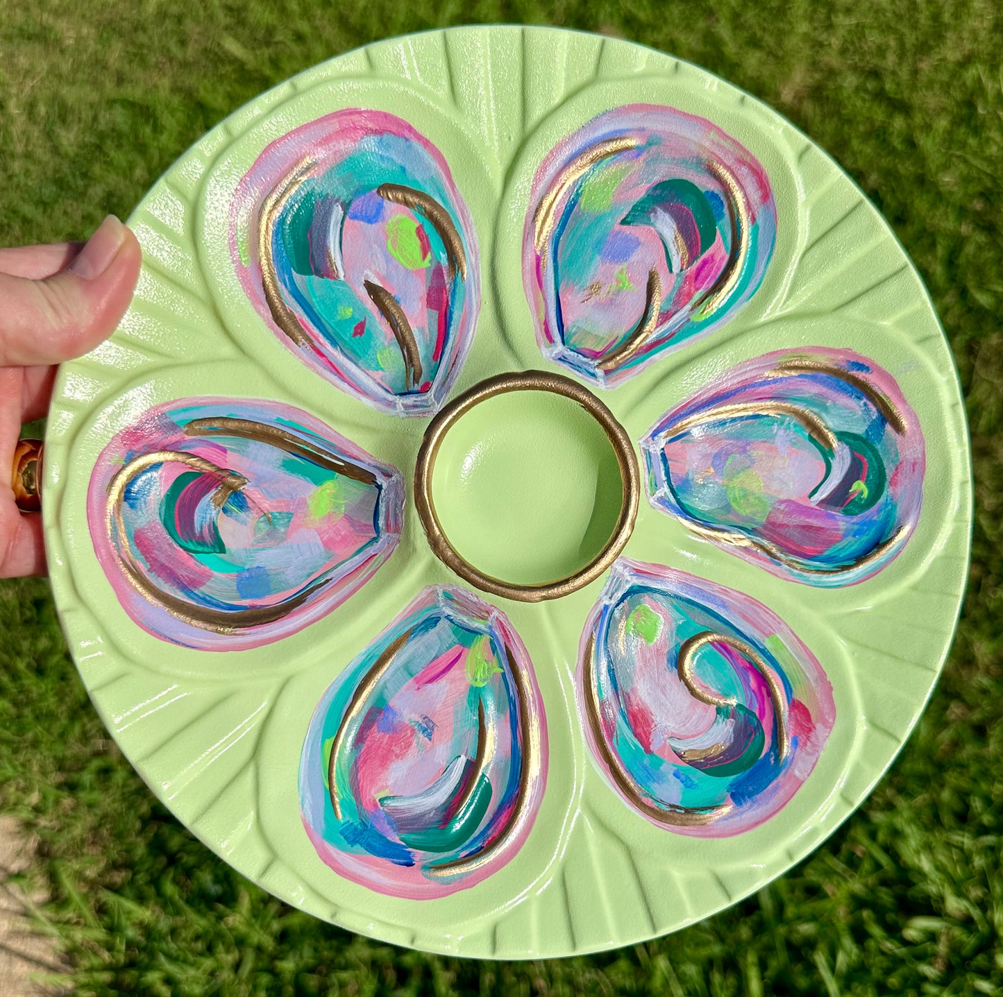 “Golden Happy Hour” Hand-Painted Gilded Oyster Plate