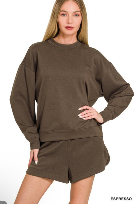 Espresso Scuba Pullover and Shorts Set