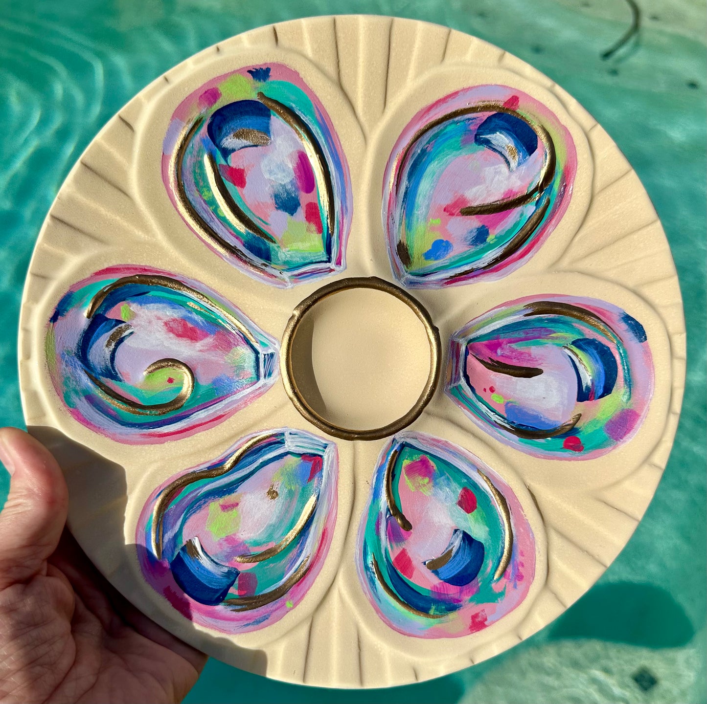 “Gilded Gulf” Hand-Painted Gilded Oyster Plate