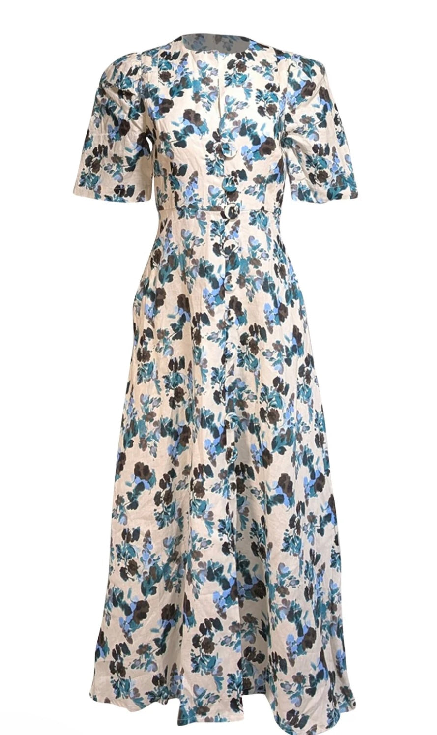 Tuckernuck Budding Bluebell Hadley Collared Floral Shirt Maxi Dress-Size Medium