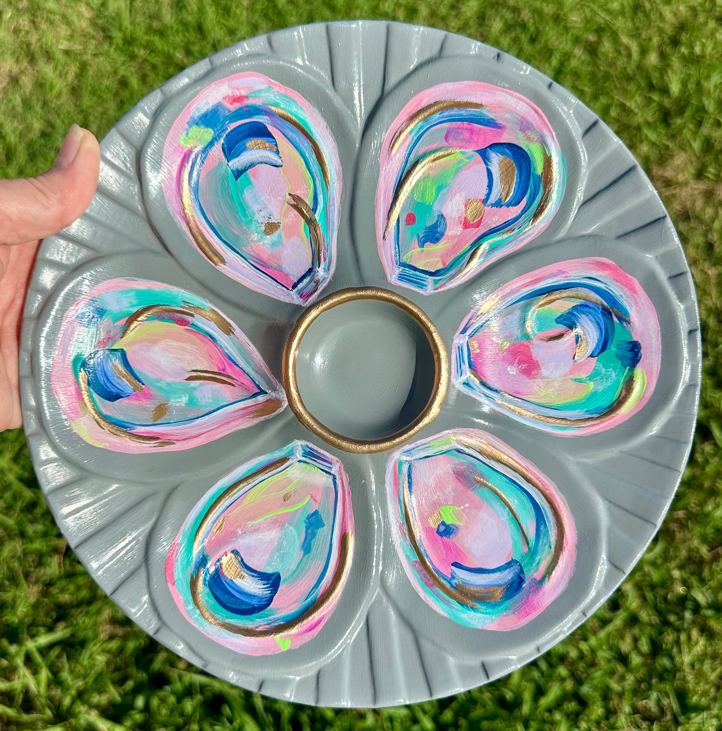 “Pearl Coast” Hand-Painted Gilded Oyster Plate