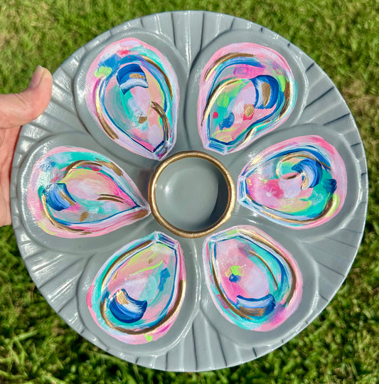 “Pearl Coast” Hand-Painted Gilded Oyster Plate