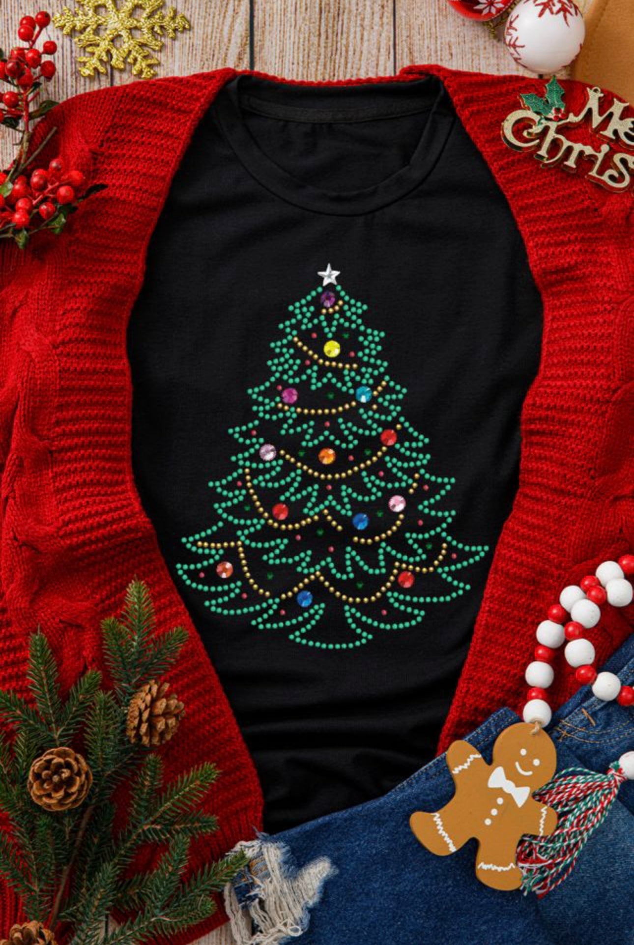 Black Rhinestone Christmas Tree Tee