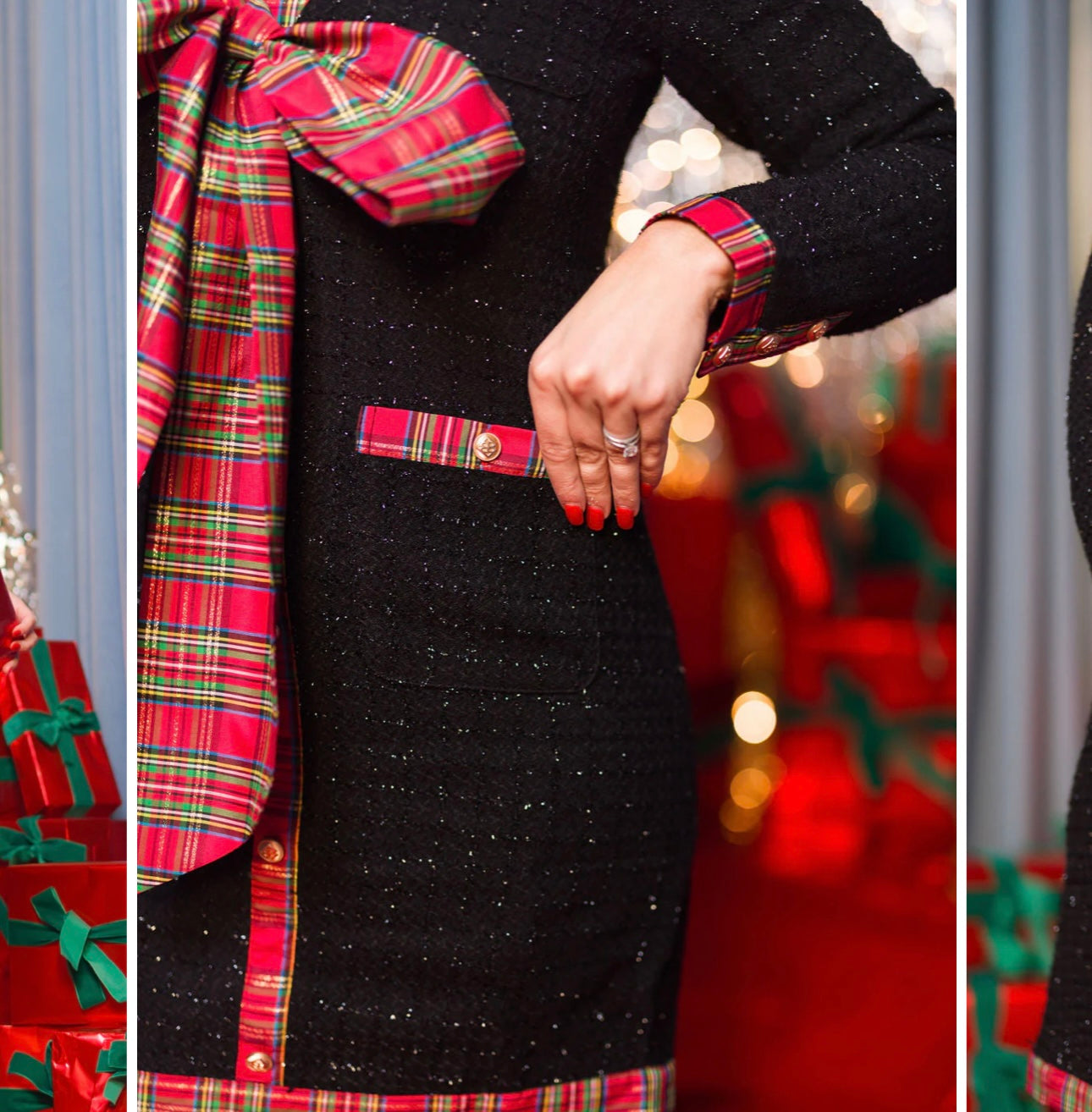 Brianna Cannon Tweed Tartan Bow Dress