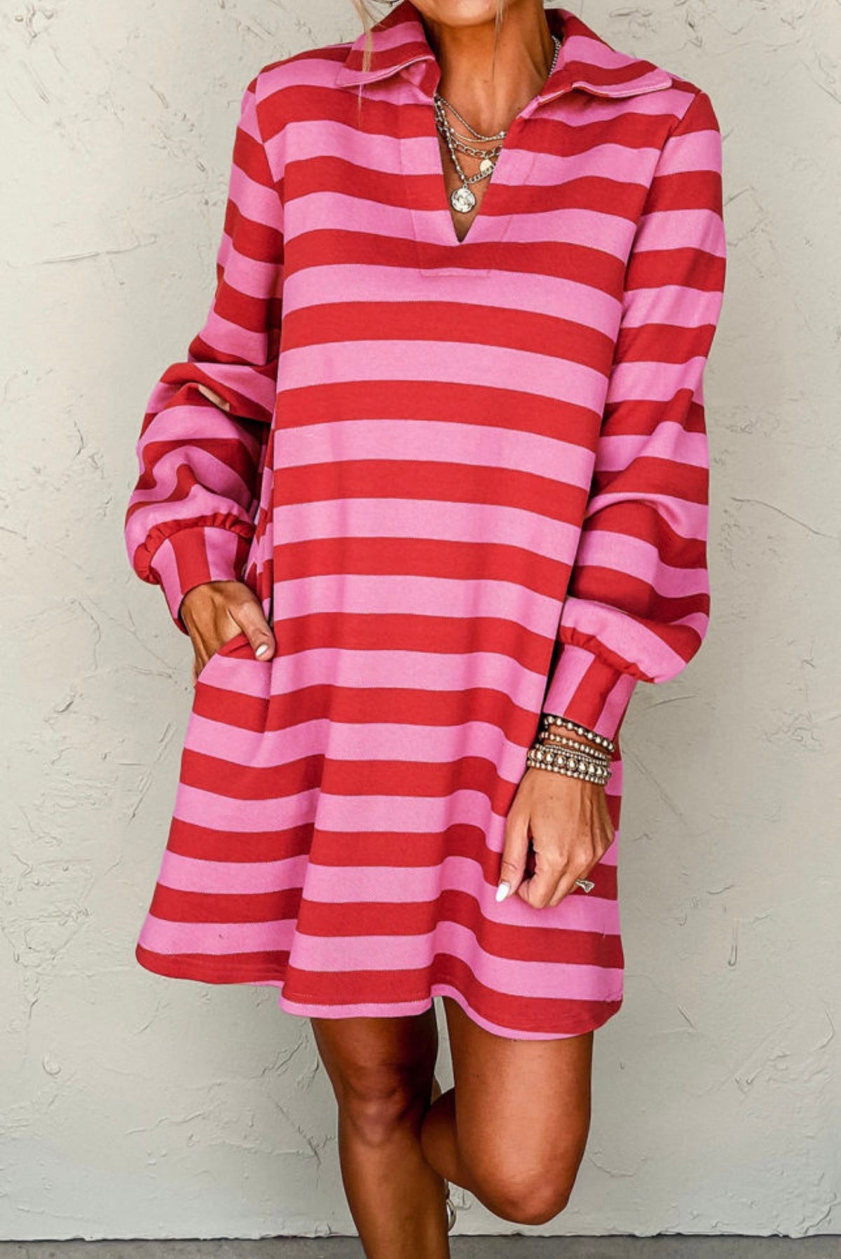 Red & Pink Striped Dress