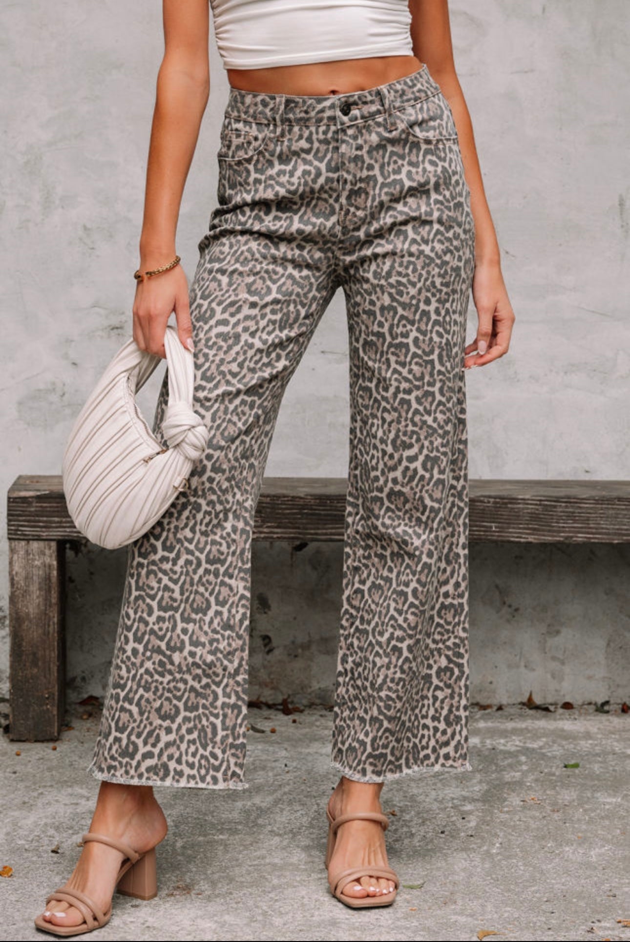 Leopard Frayed Edge Wide Leg Jeans