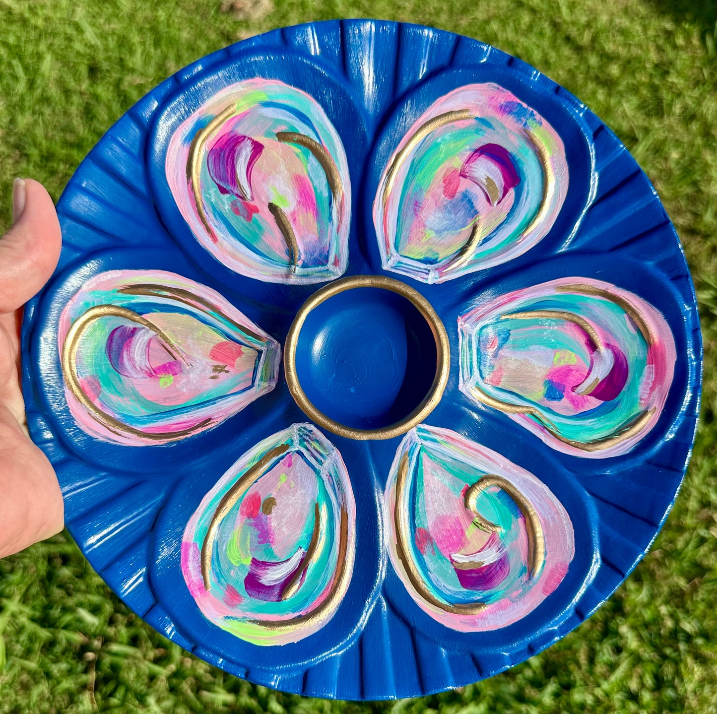 “Bluewater Course” Hand-Painted Gilded Oyster Plate