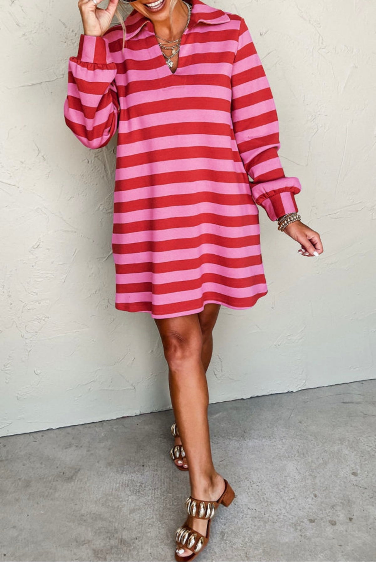 Red & Pink Striped Dress