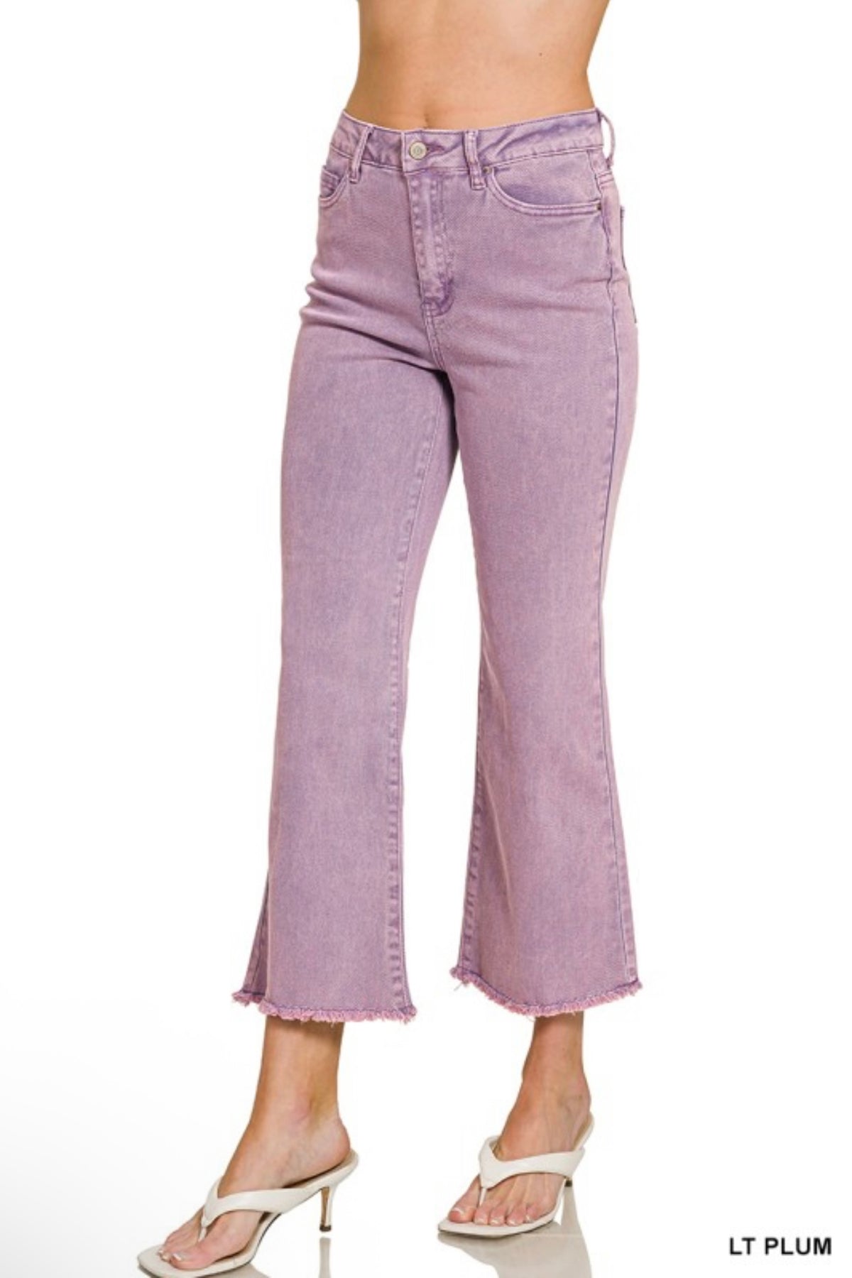 Light Plum Frayed Hem Straight Wide Jeans