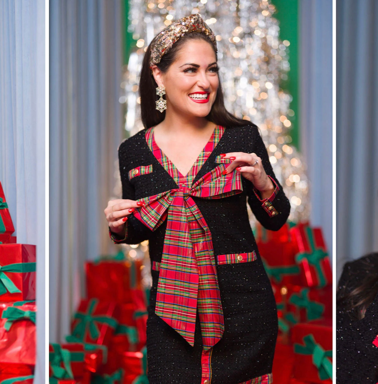 Brianna Cannon Tweed Tartan Bow Dress