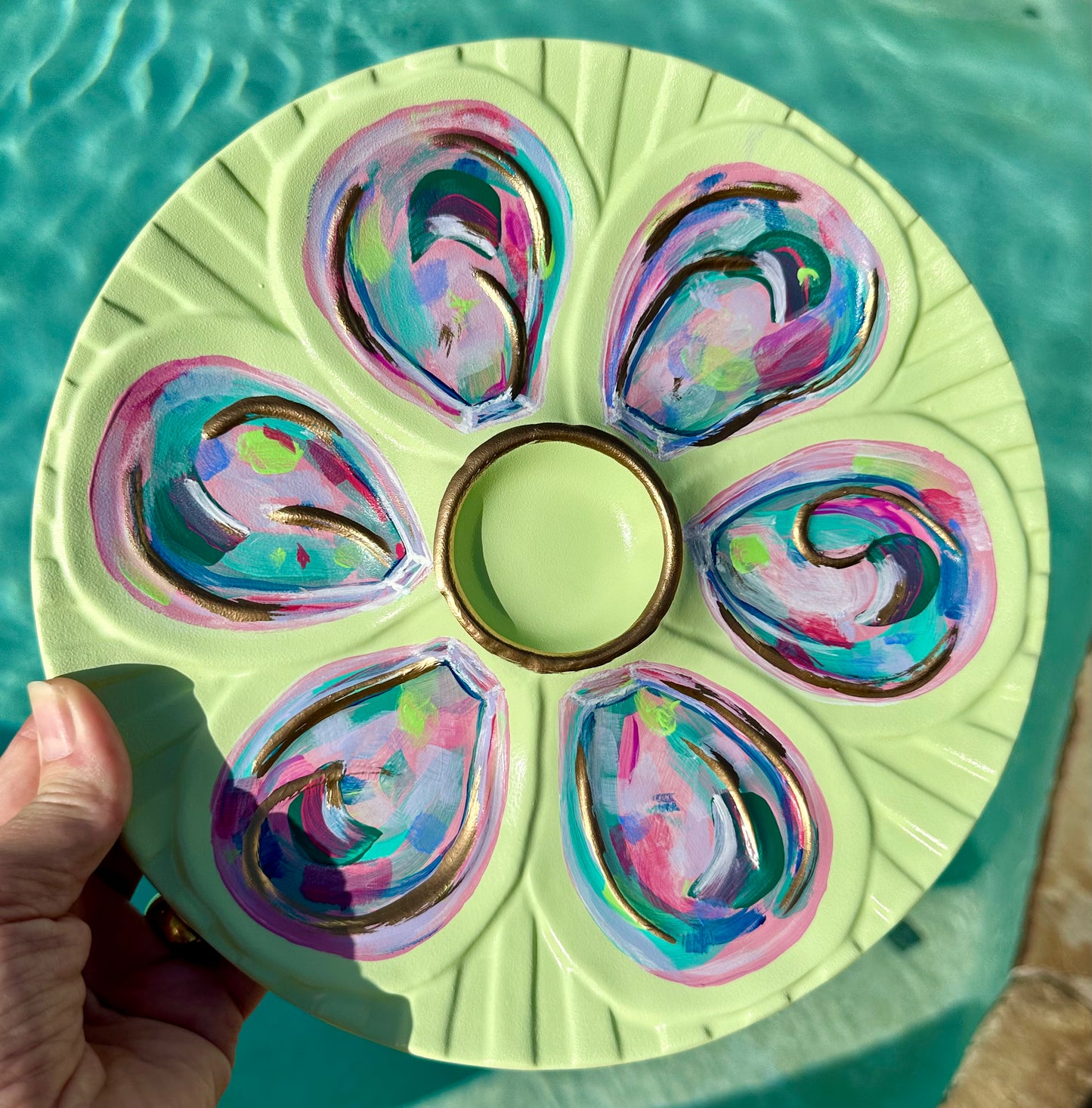 “Golden Happy Hour” Hand-Painted Gilded Oyster Plate
