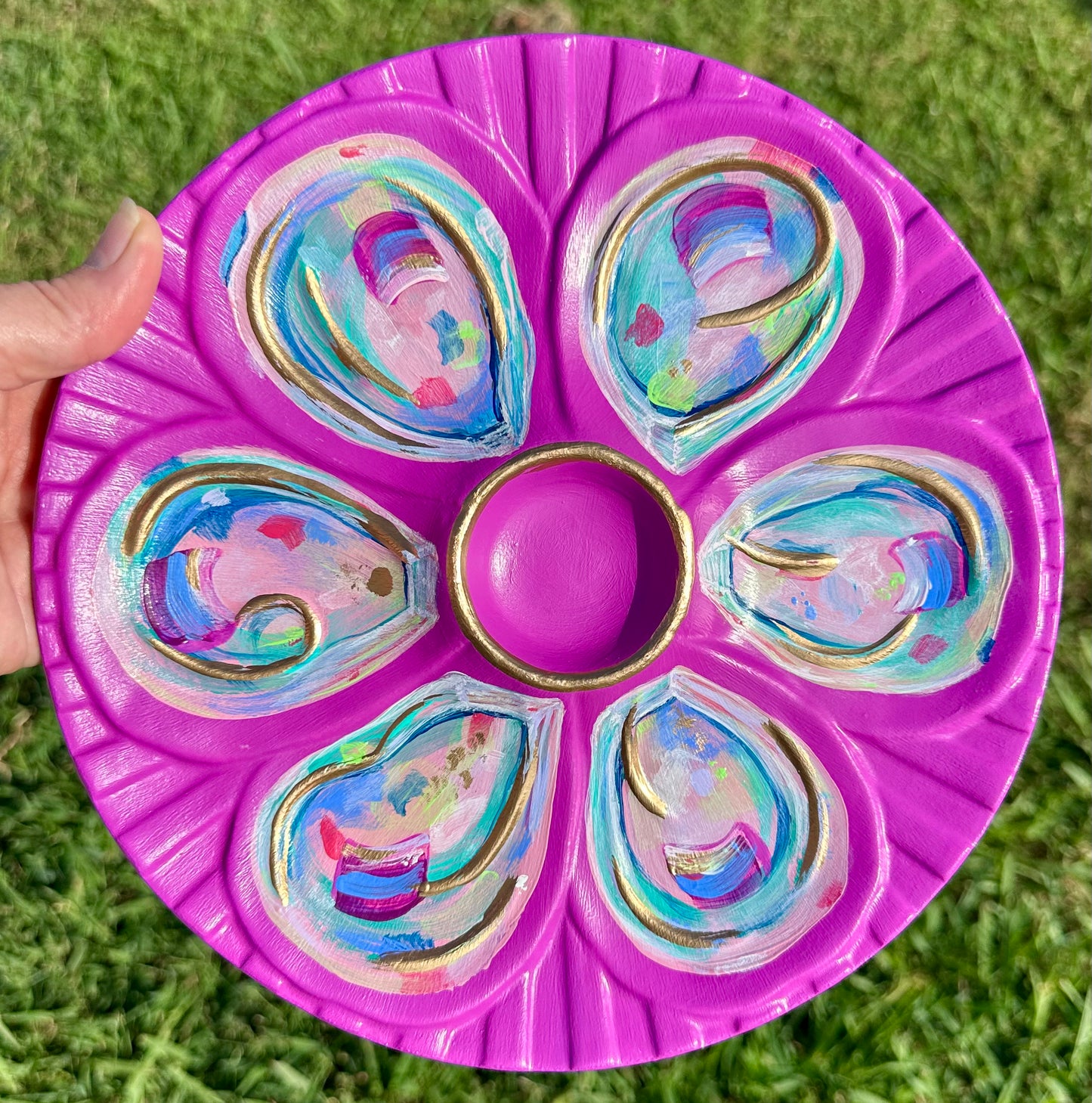 “Saltwater Catch” Hand-Painted Gilded Oyster Plate