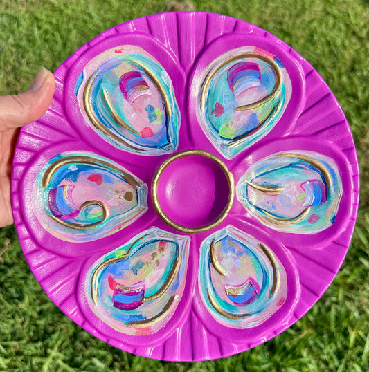 “Saltwater Catch” Hand-Painted Gilded Oyster Plate