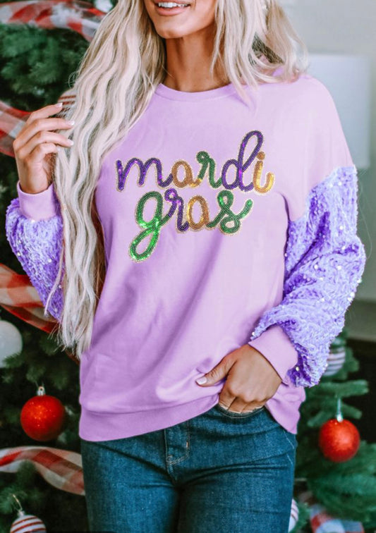 Mardi Gras Sequin Sleeve Sweatshirt