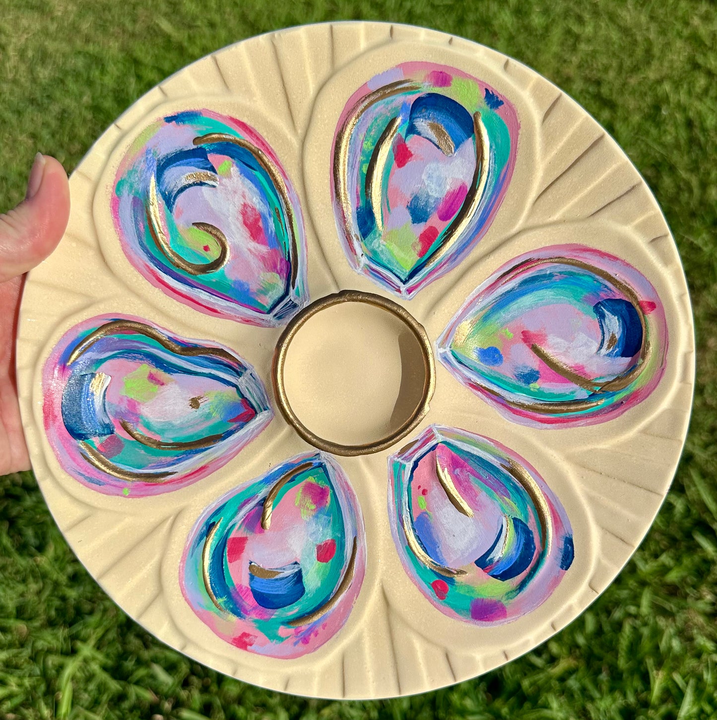 “Gilded Gulf” Hand-Painted Gilded Oyster Plate