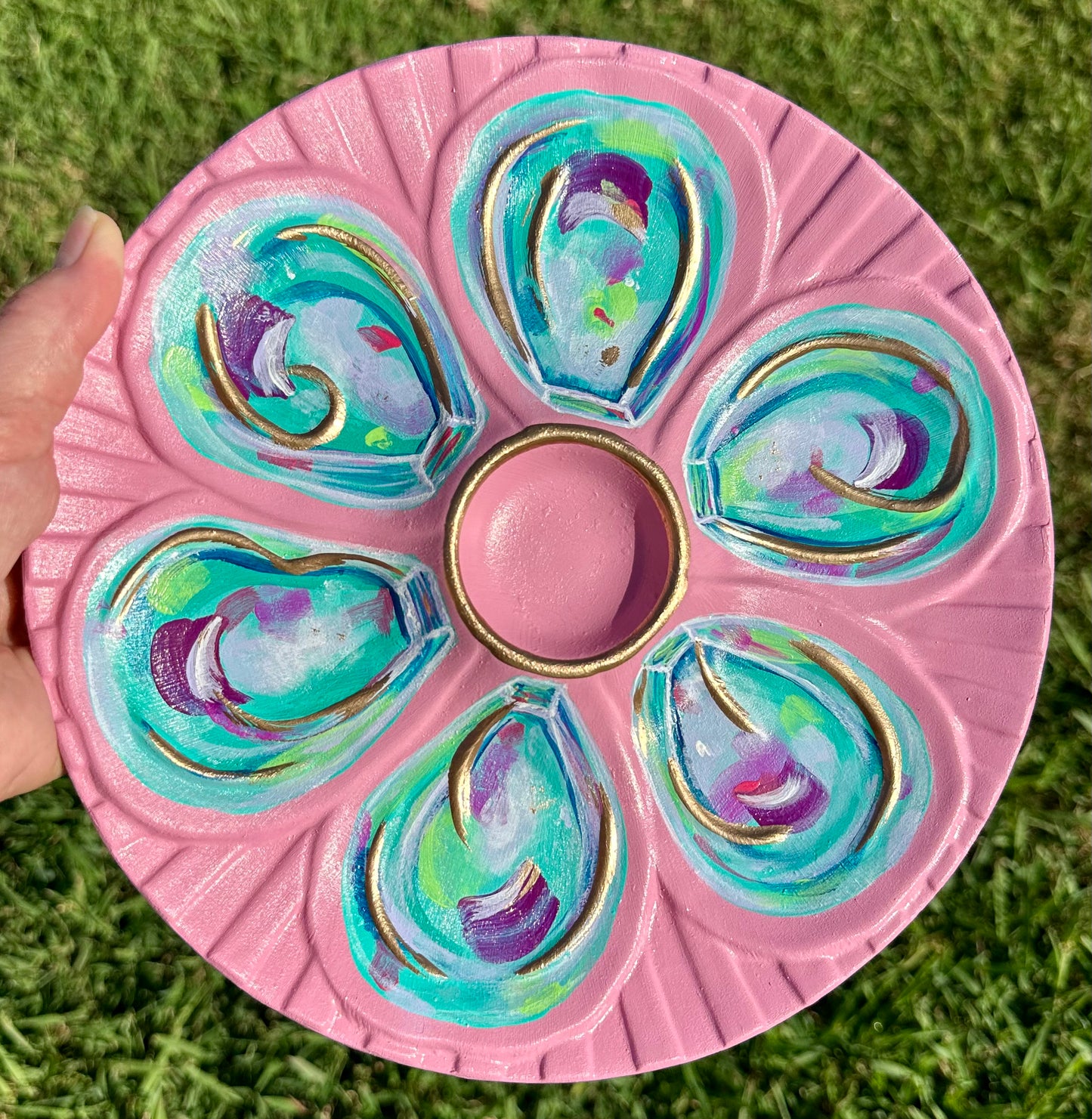 “Tidal Tablescape” Hand-Painted Gilded Oyster Plate