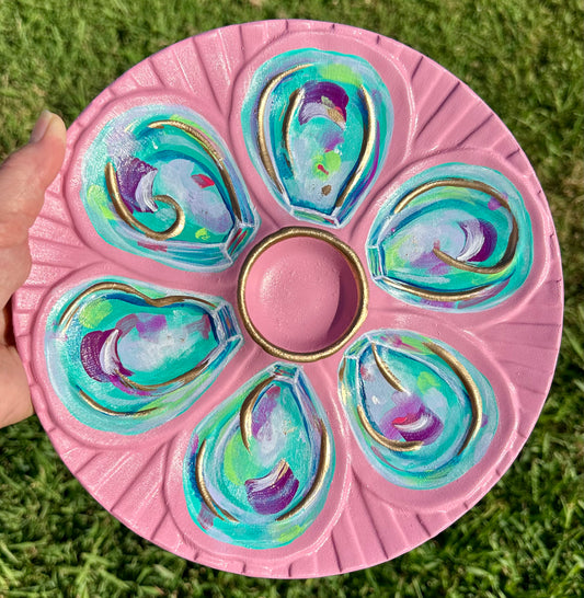 “Tidal Tablescape” Hand-Painted Gilded Oyster Plate