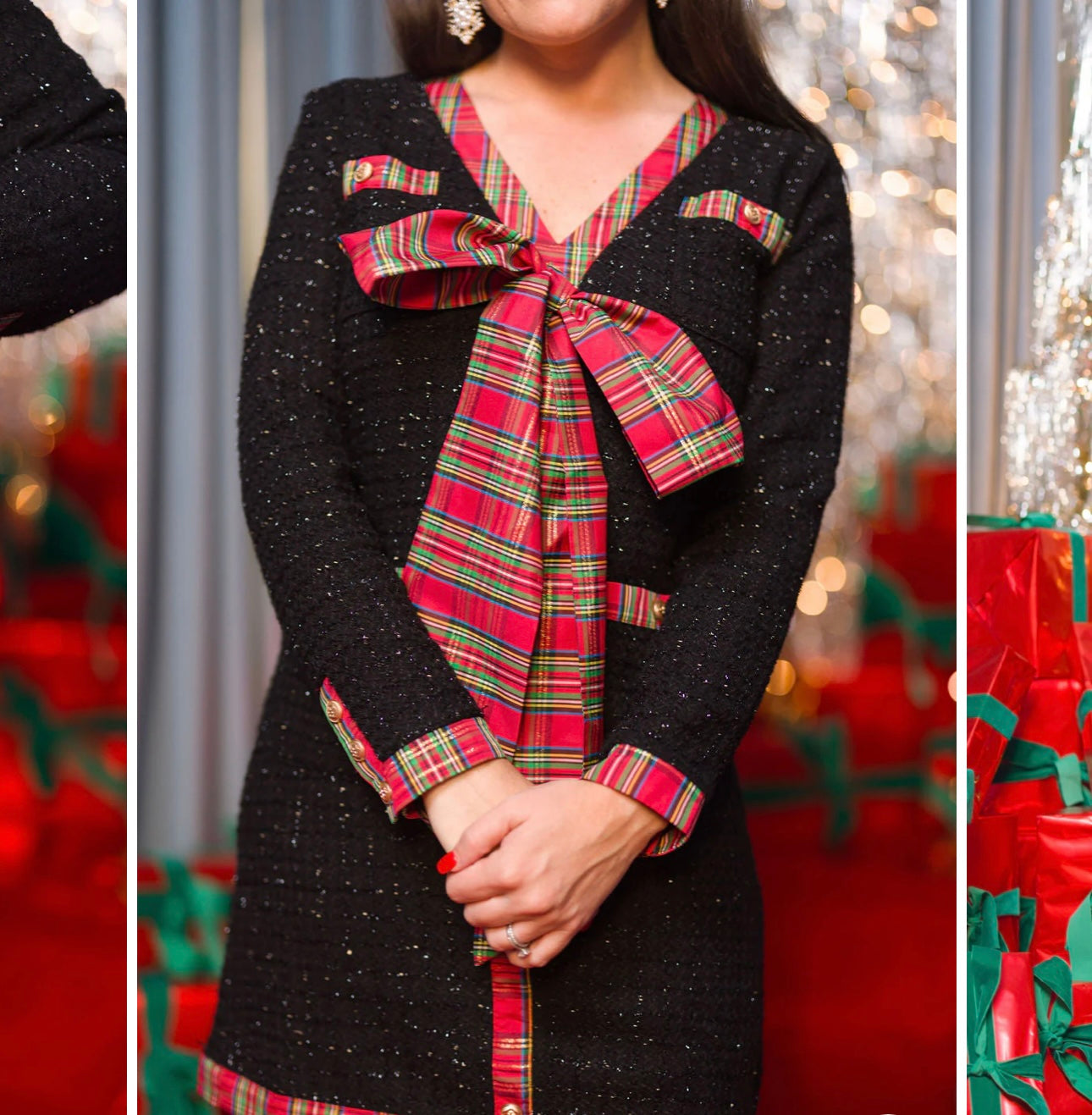 Brianna Cannon Tweed Tartan Bow Dress