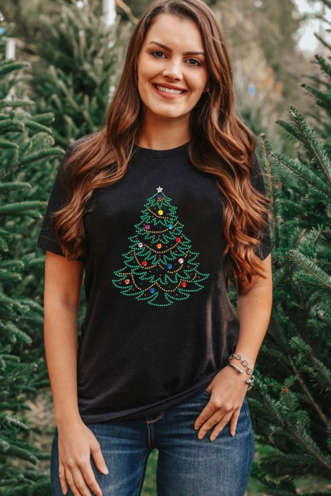Black Rhinestone Christmas Tree Tee