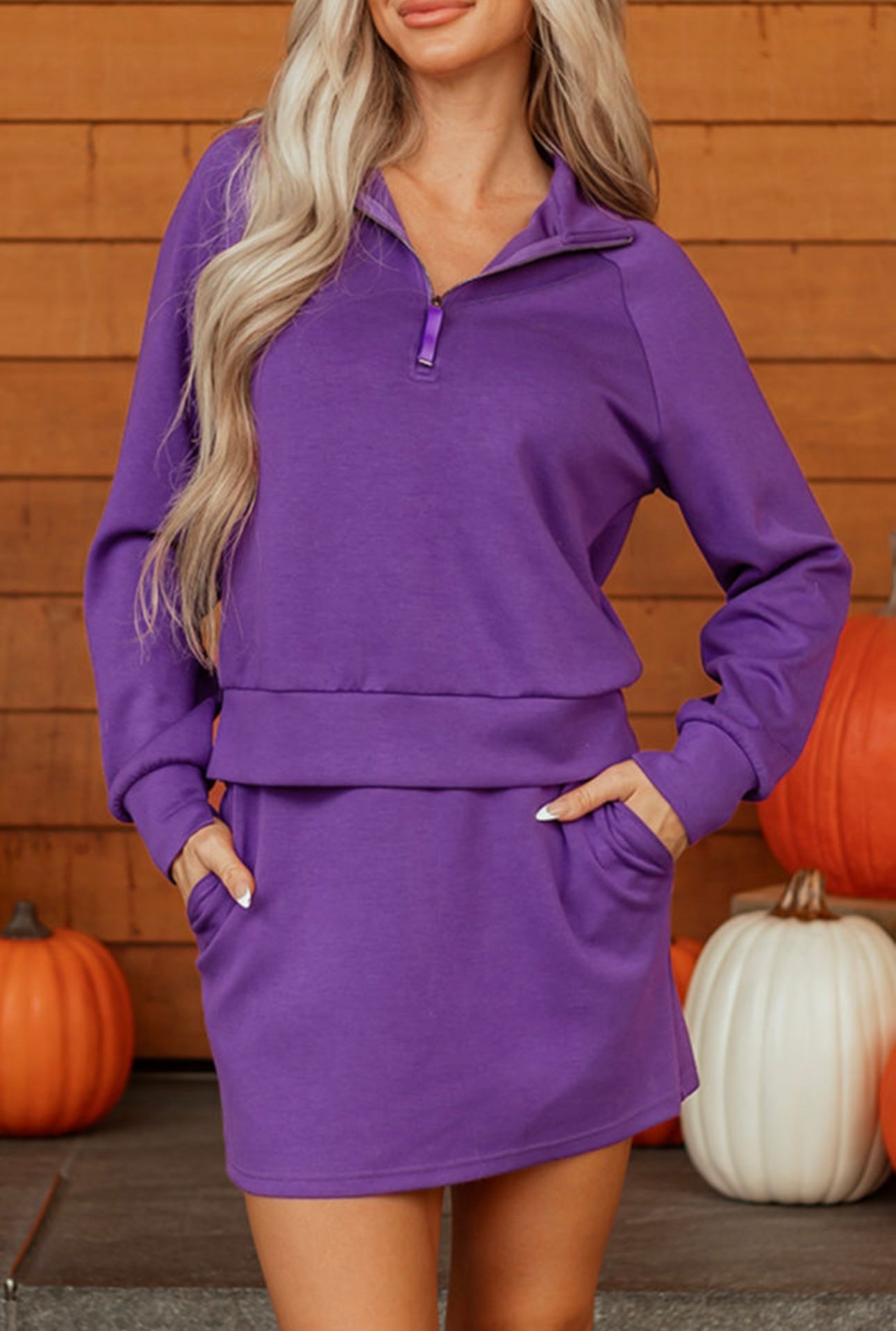 Purple Half Zip Pullover/Skirt Set