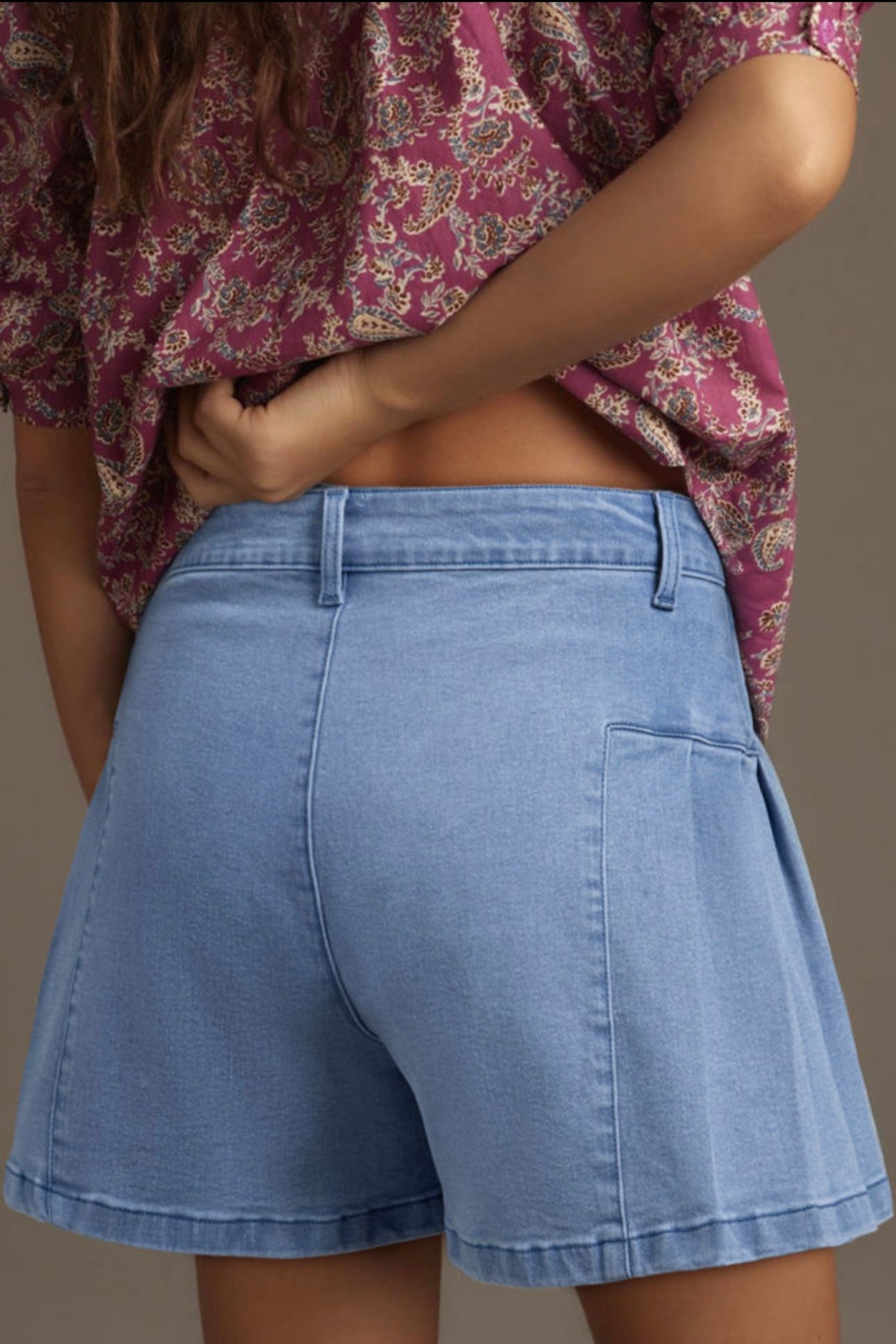 Denim Pleated Flare Shorts