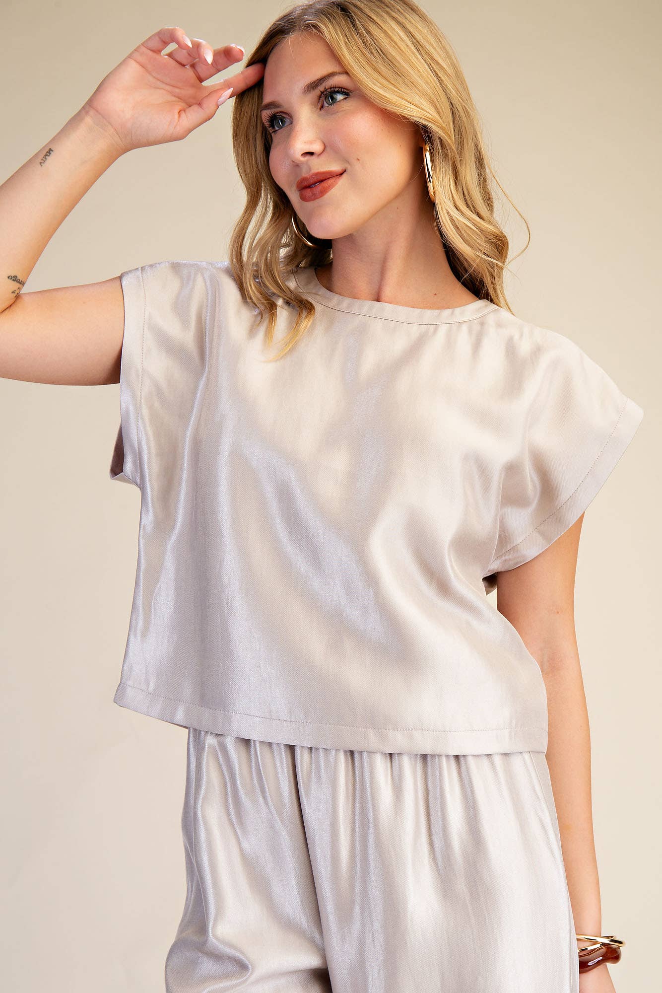Champagne High Waist Wide Pants Set