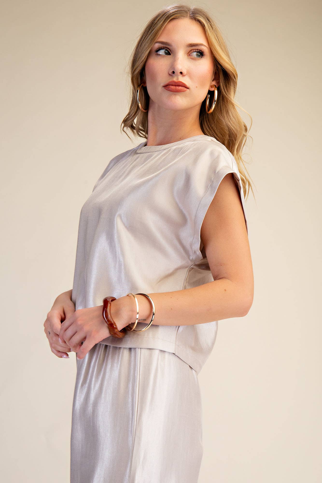 Champagne High Waist Wide Pants Set