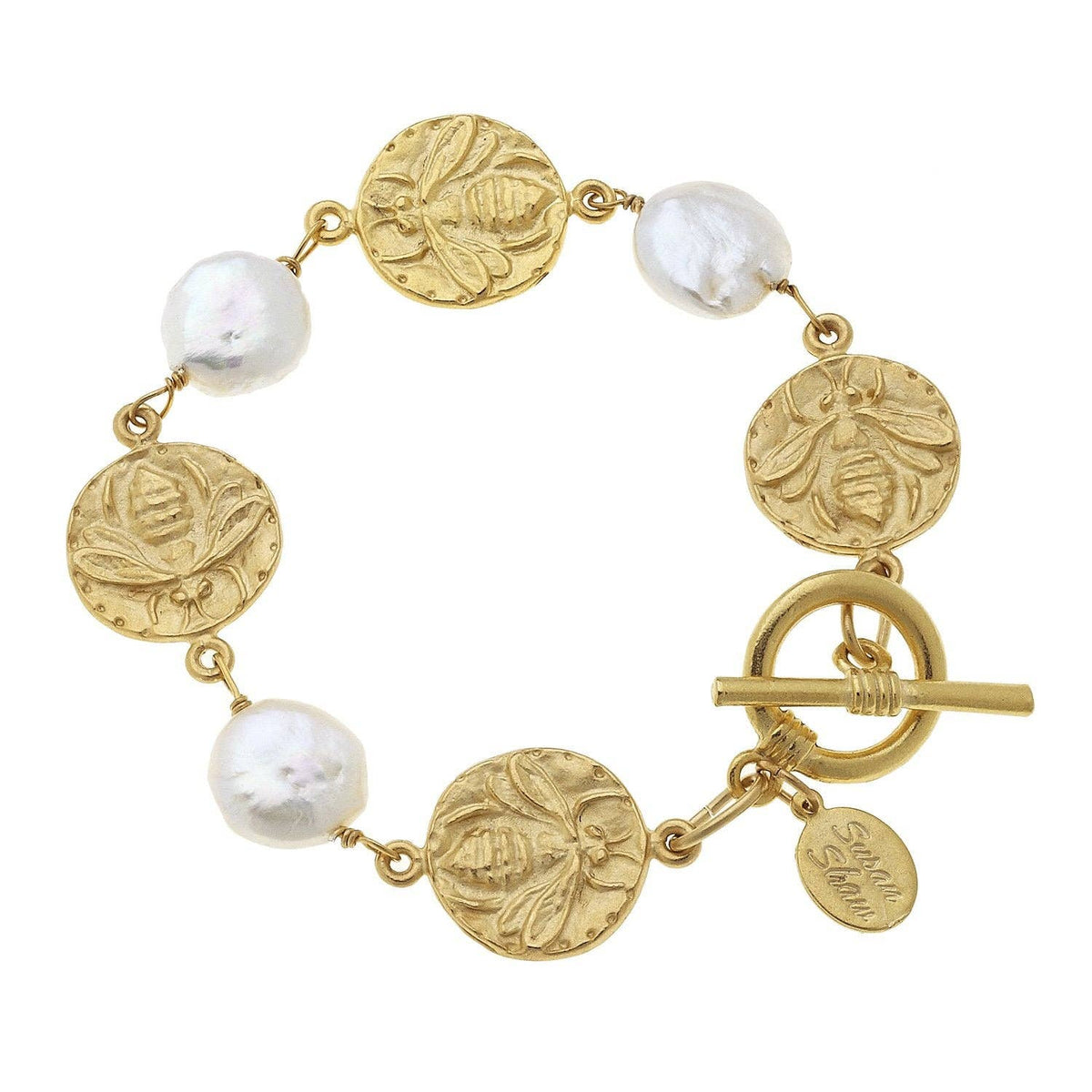 Susan Shaw Bee + Coin Pearl Bracelet